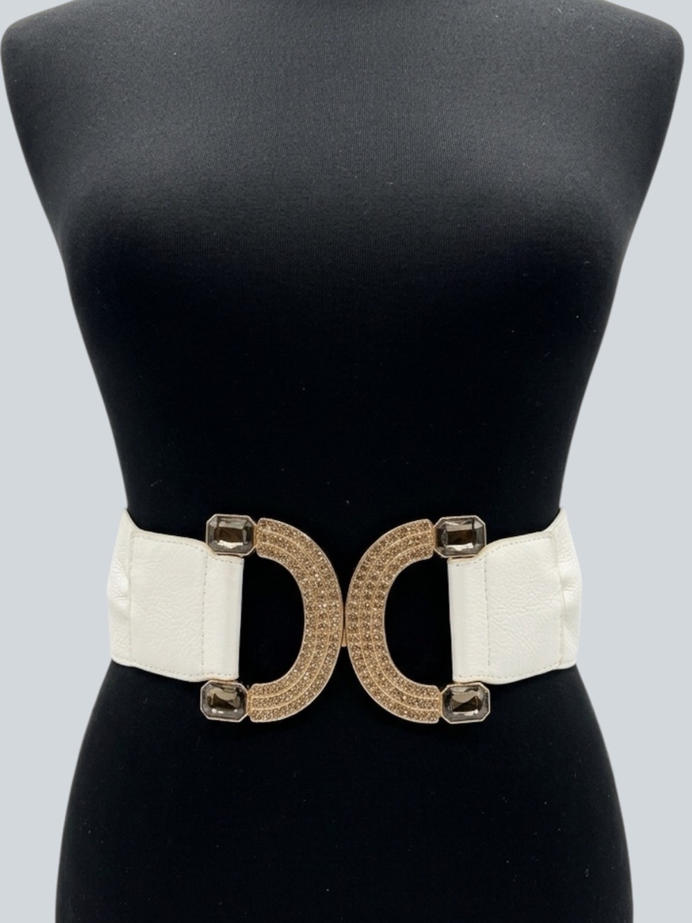 Pin Up wide bold statement belt White stretch Rhinestone Gold Buckle NWT